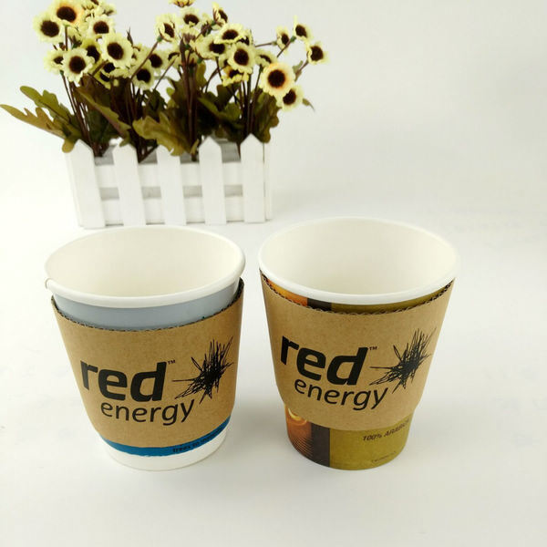 パーソナライズ可能な飲み物カップ袖 ブランドロゴと印刷されたデザインの1回用クラフト紙コーヒーティーホルダー
