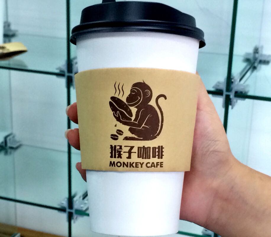 パーソナライズ可能な飲み物カップ袖 ブランドロゴと印刷されたデザインの1回用クラフト紙コーヒーティーホルダー