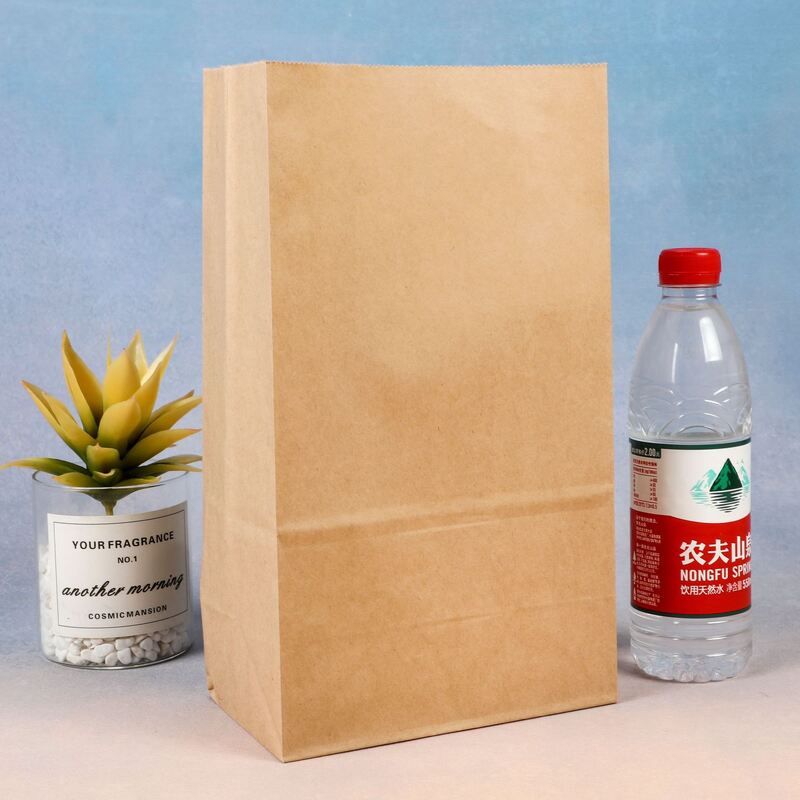 Disposable Custom Logo Kraft Paper Bags Grease Resistant Square Bottom for Fried Chicken Cakes Bread and Flower Packaging