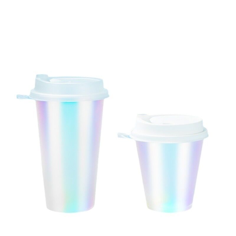 カスタムロゴ IML インジェクション 鋳造コーヒーカップ 彩虹フィルム プラスチック飲料カップ 蓋付き,使い捨て