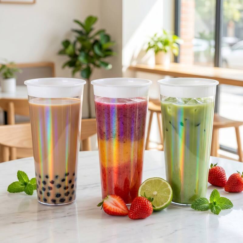 カスタムロゴ IML インジェクション 鋳造コーヒーカップ 彩虹フィルム プラスチック飲料カップ 蓋付き,使い捨て