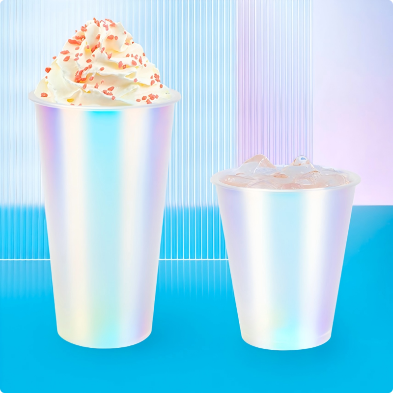 カスタムロゴ IML インジェクション 鋳造コーヒーカップ 彩虹フィルム プラスチック飲料カップ 蓋付き,使い捨て