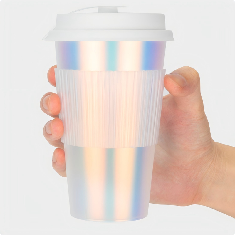 カスタムロゴ IML インジェクション 鋳造コーヒーカップ 彩虹フィルム プラスチック飲料カップ 蓋付き,使い捨て