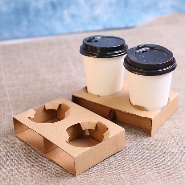 使い捨て可能コーヒー カップのキャリアのクラフト紙のコップのパッキングのための熱い飲み物のホールダーを波形を付けて下さい